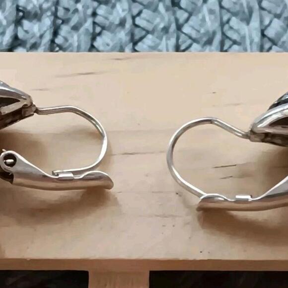 Floral Scroll Work Black and Silver Tone Lever Back Earring, Dangle - Picture 6 of 8